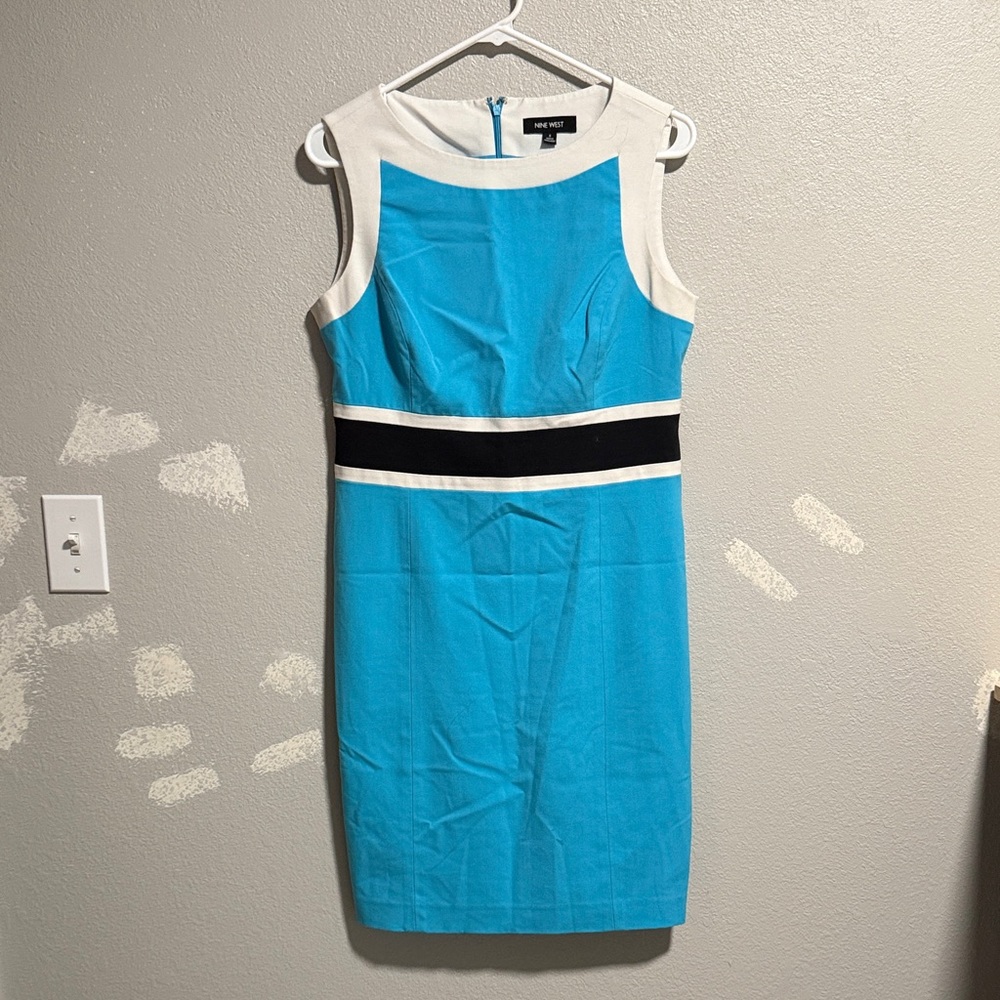 Nine West Blue and White Colorblock Midi Dress